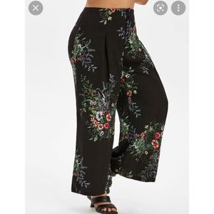 Rosegal Satin Wideleg Floral Pants